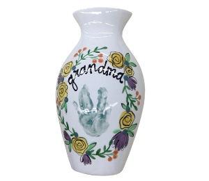 Orange Village Floral Handprint Vase